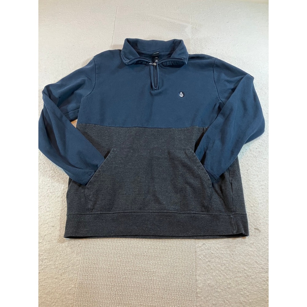 Volcom Quarter Zip Pullover Mens XL Navy Blue Charcoal Grey Colorblock Fleece